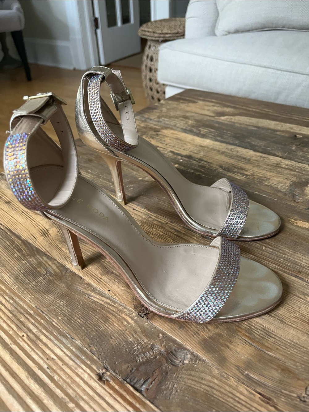PELLE MODA Kacey 7.5  Rhinestone Ankle-Strap High Heels - Gold